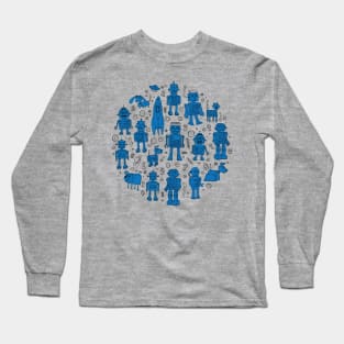 Robots in Space - Blue Circle Long Sleeve T-Shirt